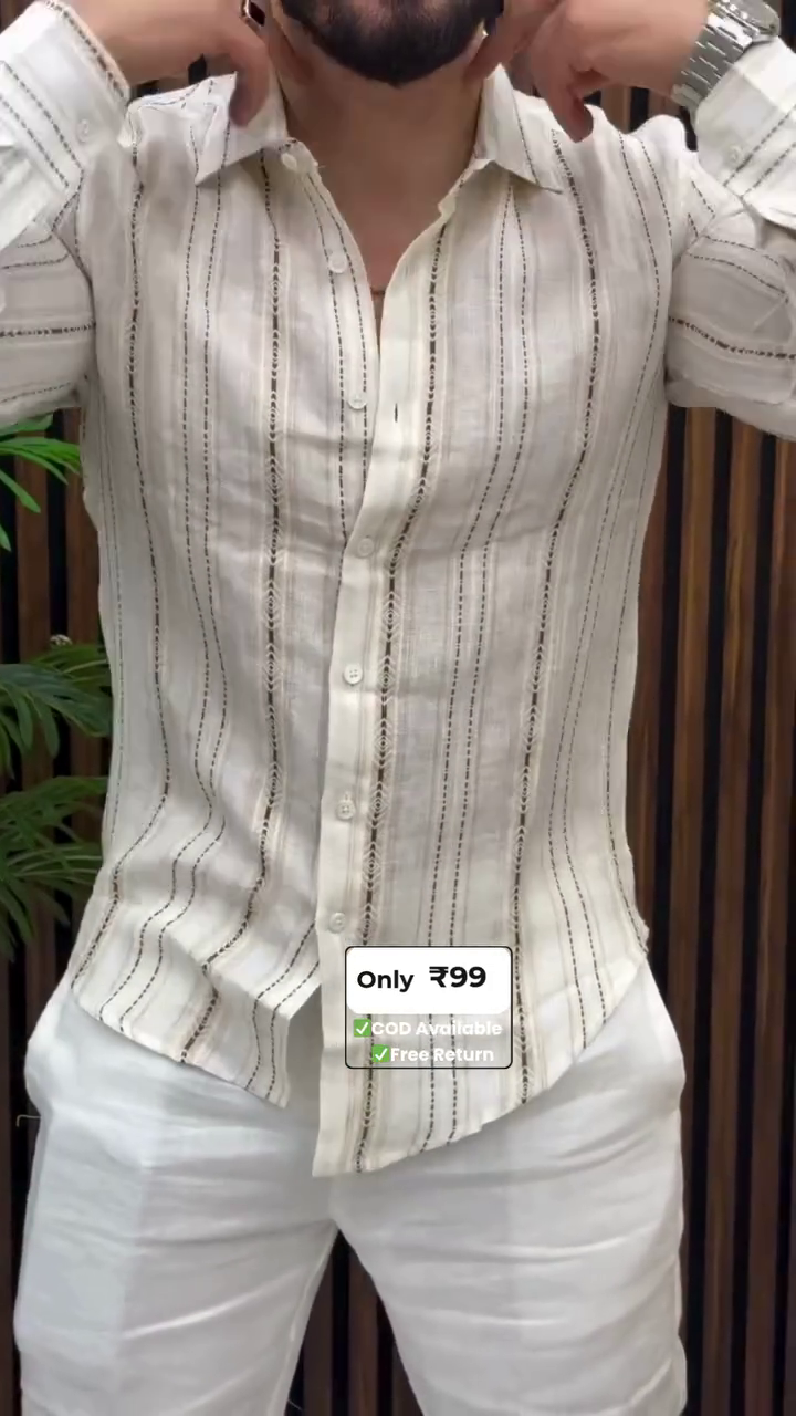 🤍✨ Premium Ivory Vertical Stripe Textured Men's Casual Shirt | Smart Slim Fit Full Sleeve Shirt | Stylish Everyday & Party Wear ✨🤍