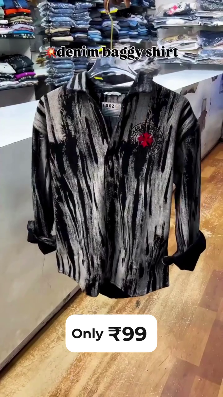 🖤⚡ Premium Men's Black & Grey Abstract Brush Print Baggy Denim Style Shirt | Oversized Casual Streetwear Full Sleeve Shirt | Trendy Urban Fashion ⚡🖤