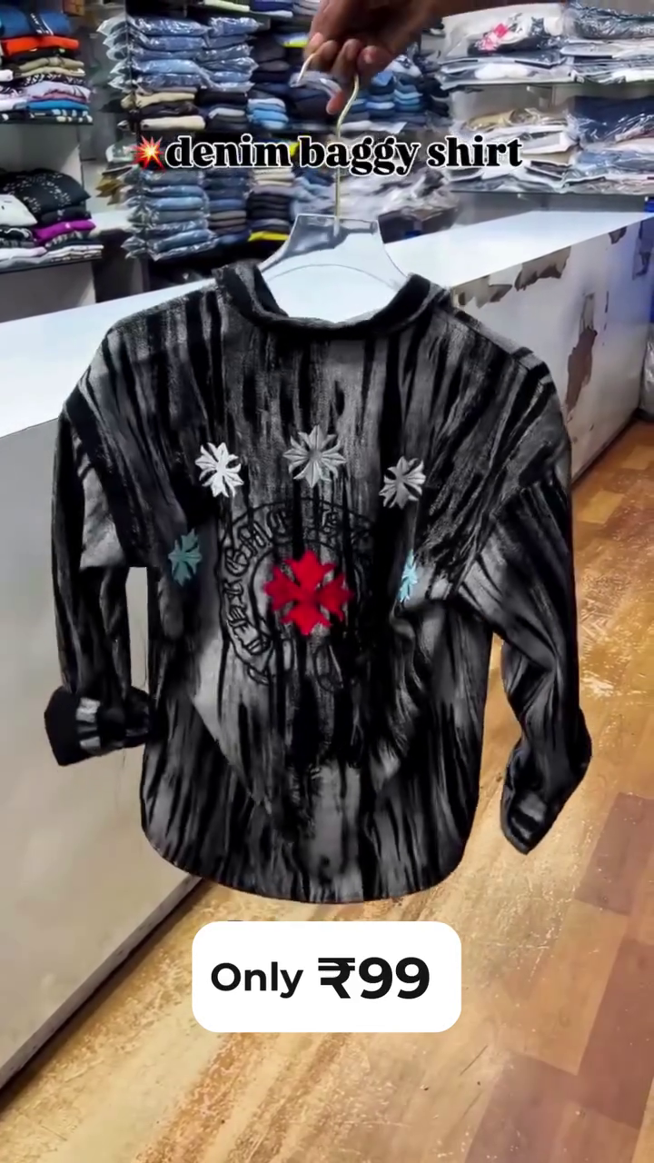 🖤⚡ Premium Men's Black & Grey Abstract Brush Print Baggy Denim Style Shirt | Oversized Casual Streetwear Full Sleeve Shirt | Trendy Urban Fashion ⚡🖤
