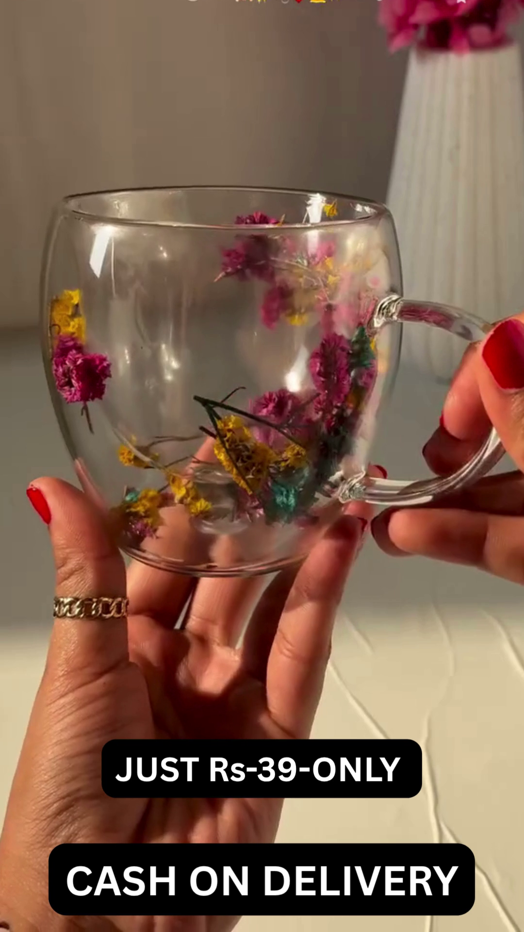 ✨ Premium Double Wall Floral Glass Coffee Mug