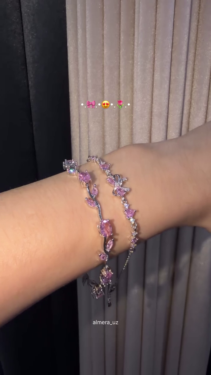 Premium Pink Crystal Floral Vine Bracelet for Women