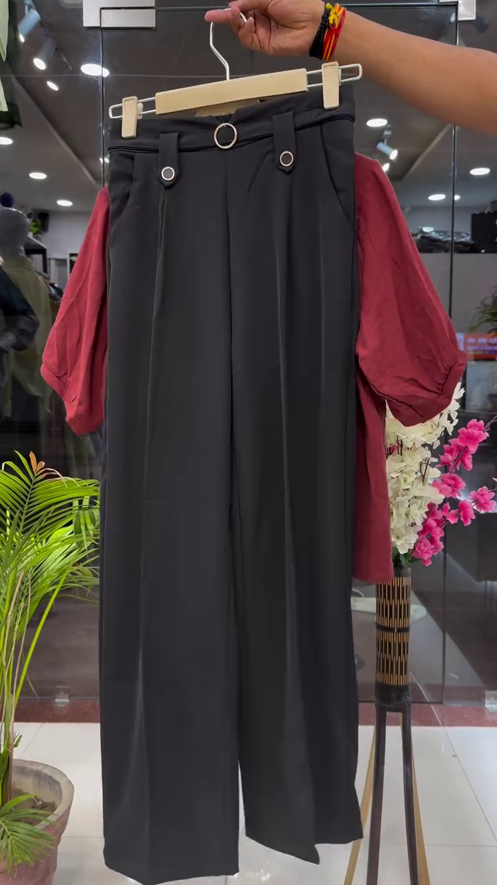 Premium Women's Maroon Floral Embroidered Shirt & Black Straight Pant Co-Ord Set