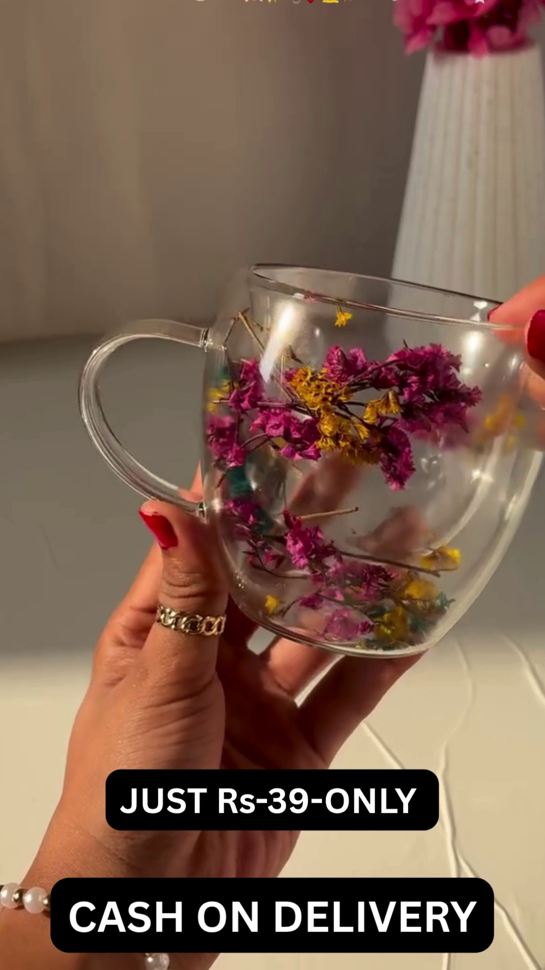 ✨ Premium Double Wall Floral Glass Coffee Mug