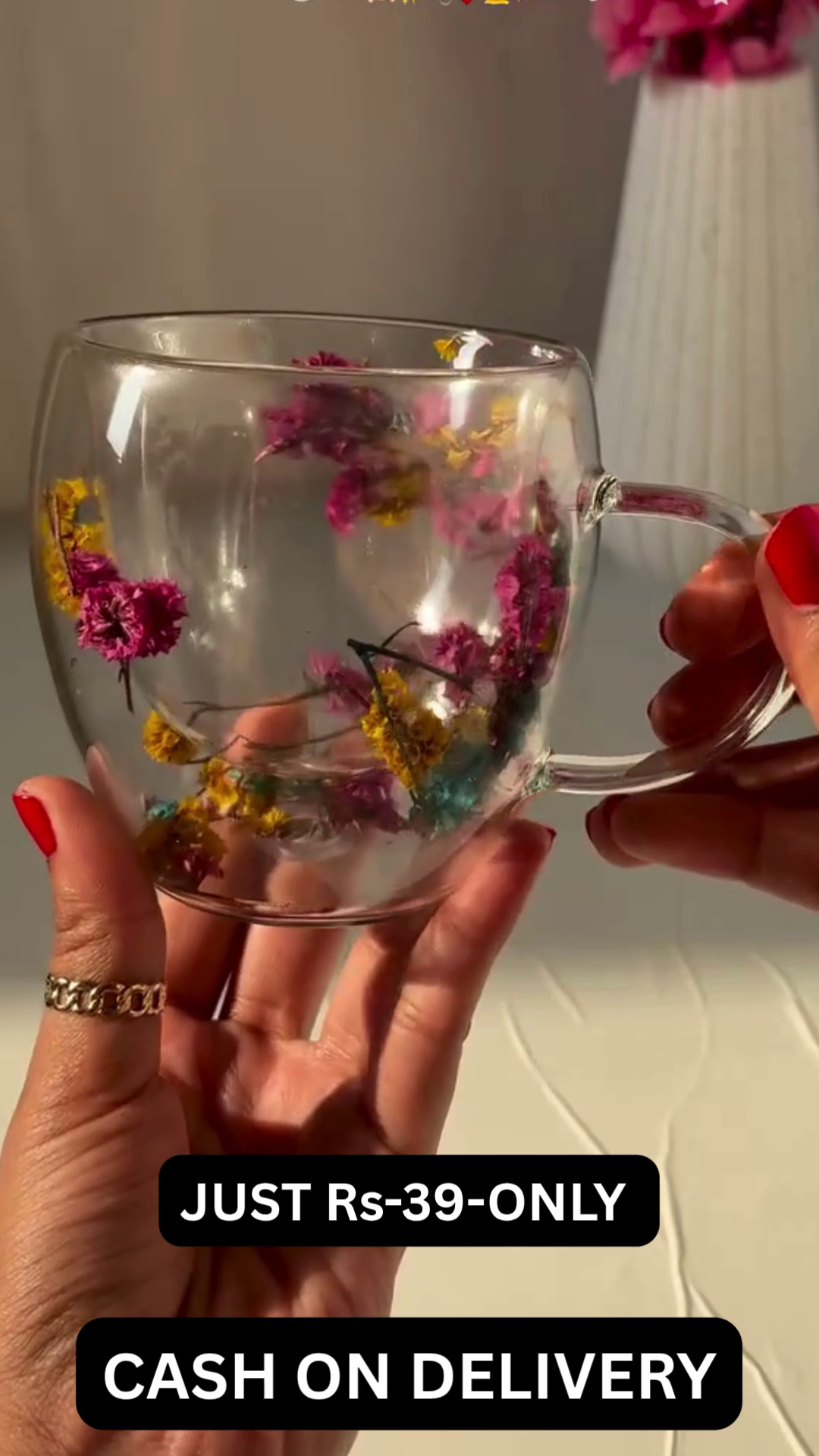 ✨ Premium Double Wall Floral Glass Coffee Mug