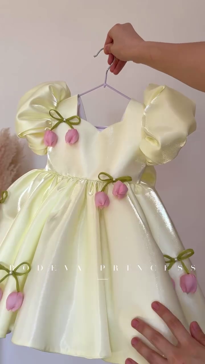 💛 Royal Princess Tulip Puff Sleeve Party Dress for Girls
