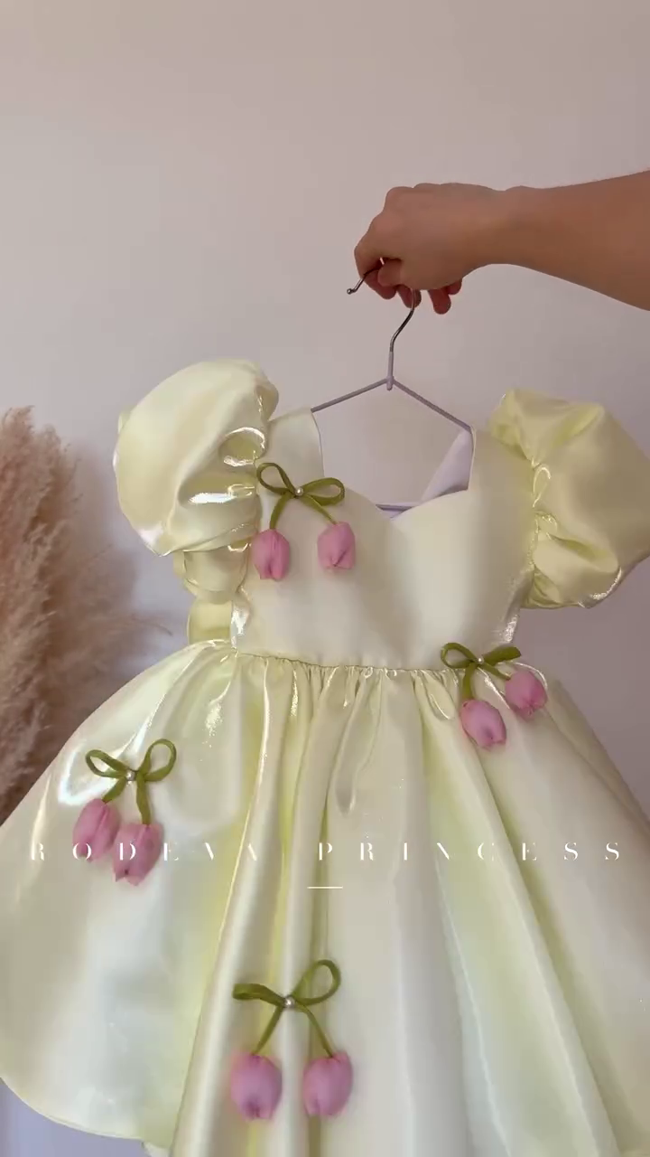 💛 Royal Princess Tulip Puff Sleeve Party Dress for Girls