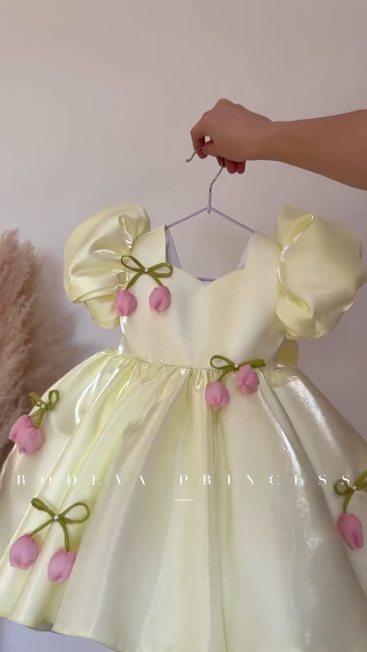 💛 Royal Princess Tulip Puff Sleeve Party Dress for Girls