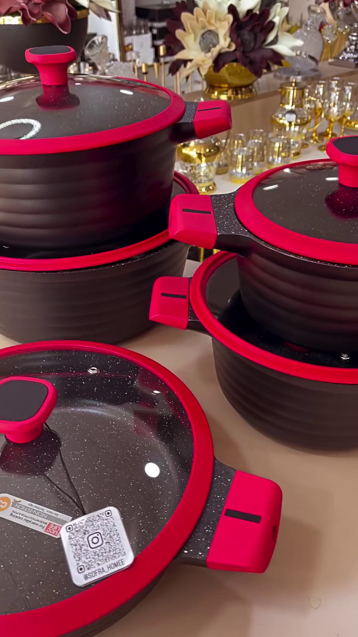 ❤️‍🔥🍳 Premium Granite Non-Stick Cookware Set – Elegant Deep Cooking Pot with Glass Lid, Stylish Handles & Modern Kitchen Design ✨👩‍🍳