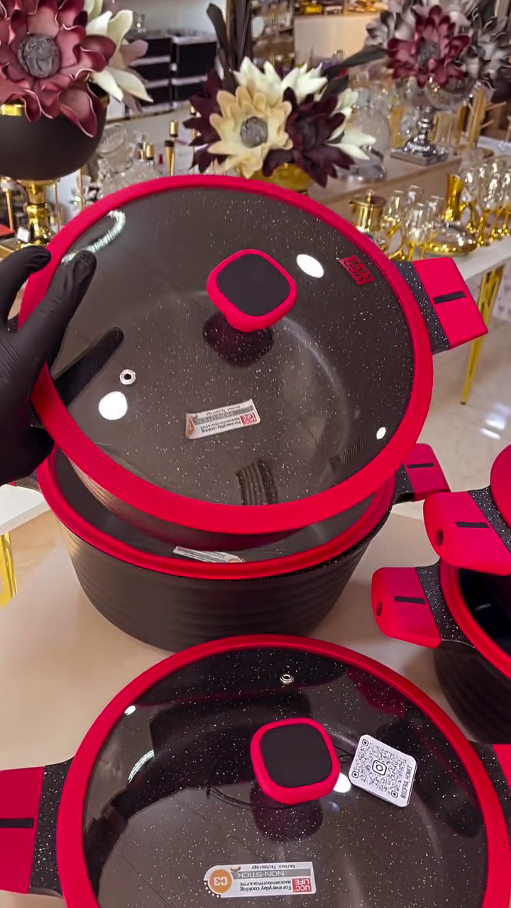 ❤️‍🔥🍳 Premium Granite Non-Stick Cookware Set – Elegant Deep Cooking Pot with Glass Lid, Stylish Handles & Modern Kitchen Design ✨👩‍🍳