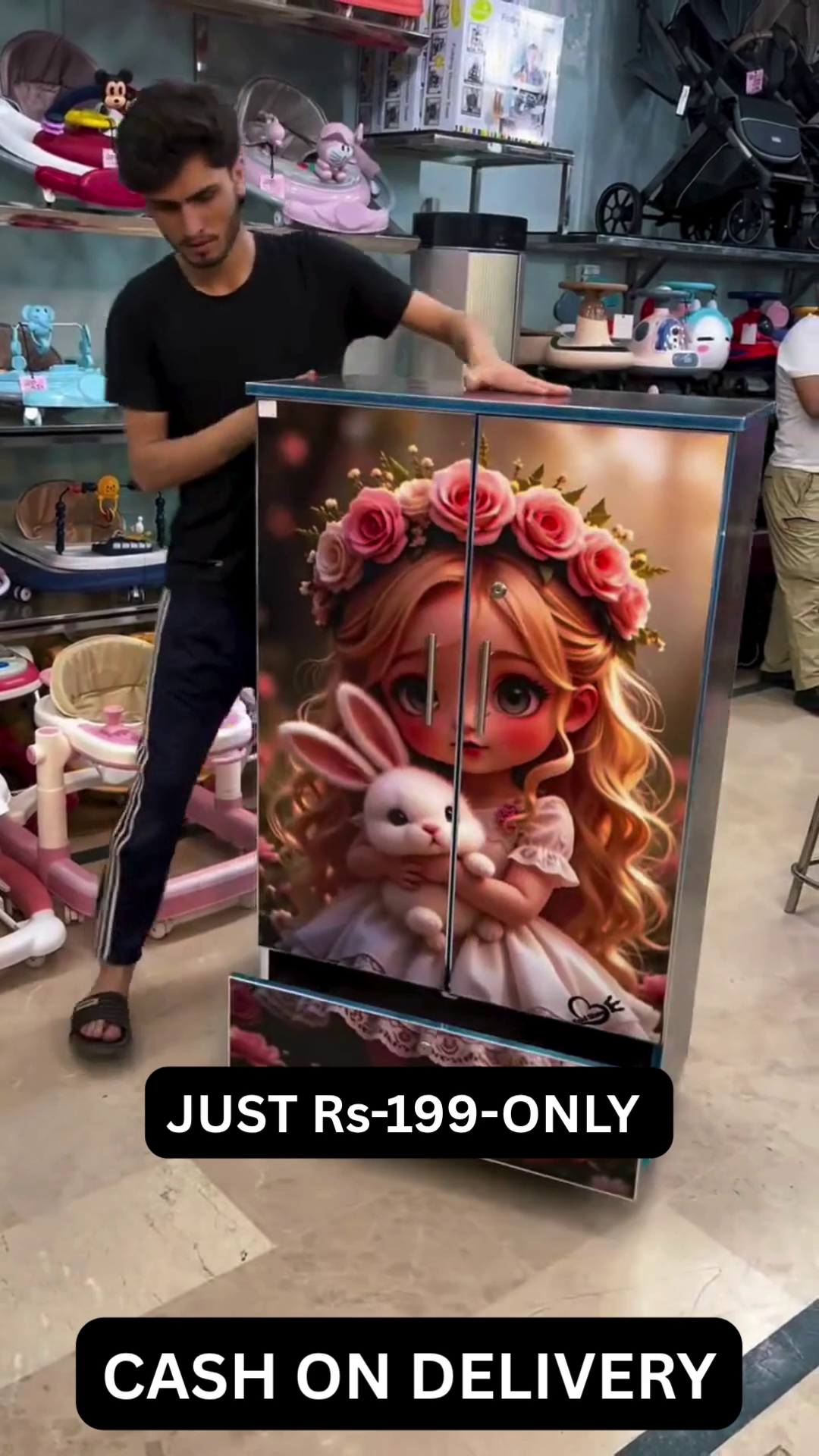 🐰🌸 Premium Kids Cartoon Printed Multi-Purpose Storage Cabinet