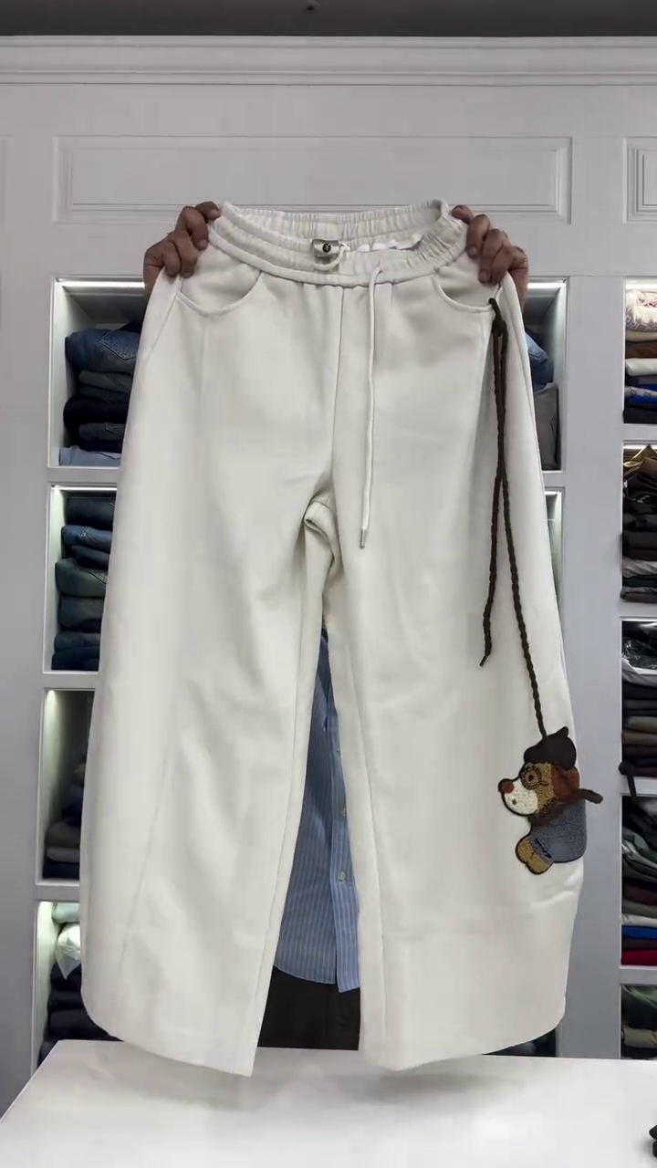 🤍✨ Premium White Wide-Leg Jogger Pants with Cute Monkey Charm | Trendy Relaxed-Fit Drawstring Track Pants for Men & Women | Casual Streetwear & Everyday Fashion | Multiple Colours, Designs & Sizes XXS–XXL