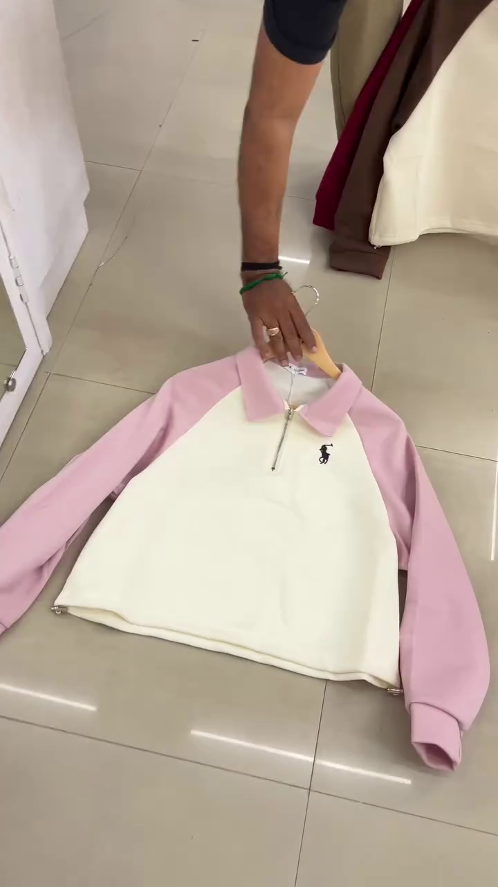 💗🤍 Premium Pink & White Half-Zip Polo Sweatshirt for Women | Stylish Contrast Collar Pullover with Full Sleeves | Trendy Casual & Athleisure Top | Multiple Colours, Designs & Sizes XXS–XXL