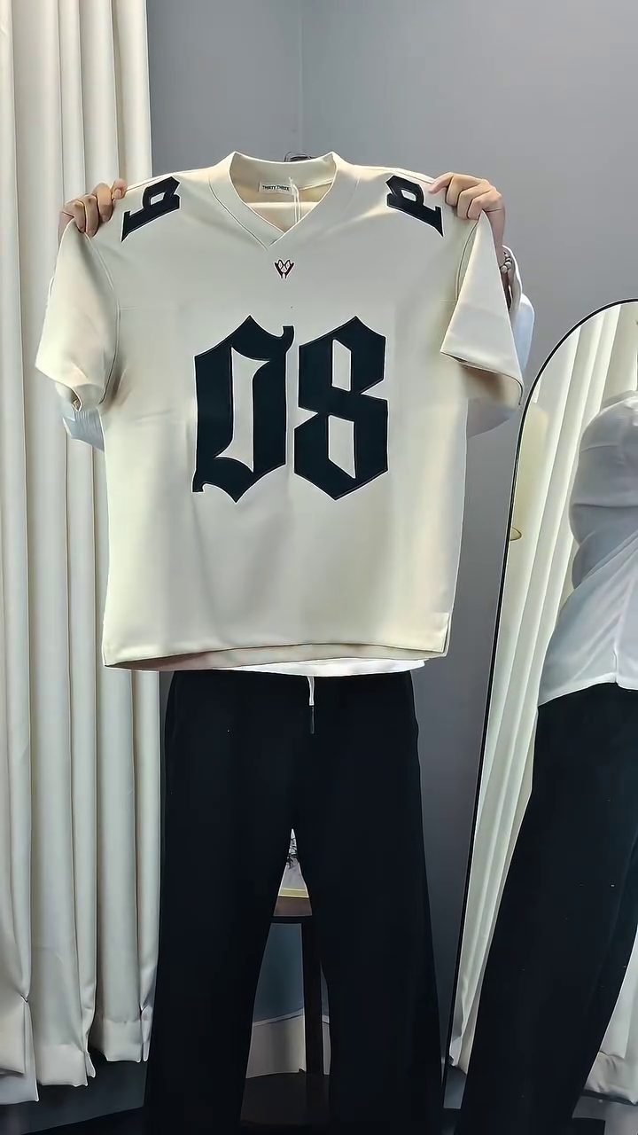 🖤🤍 Premium Oversized Varsity V-Neck Jersey T-Shirt & Wide-Leg Pants Co-Ord Set | Trendy Number Print Streetwear Outfit | Sporty Casual 2-Piece Set for Women | Multiple Colours, Designs & Sizes XXS–XXL