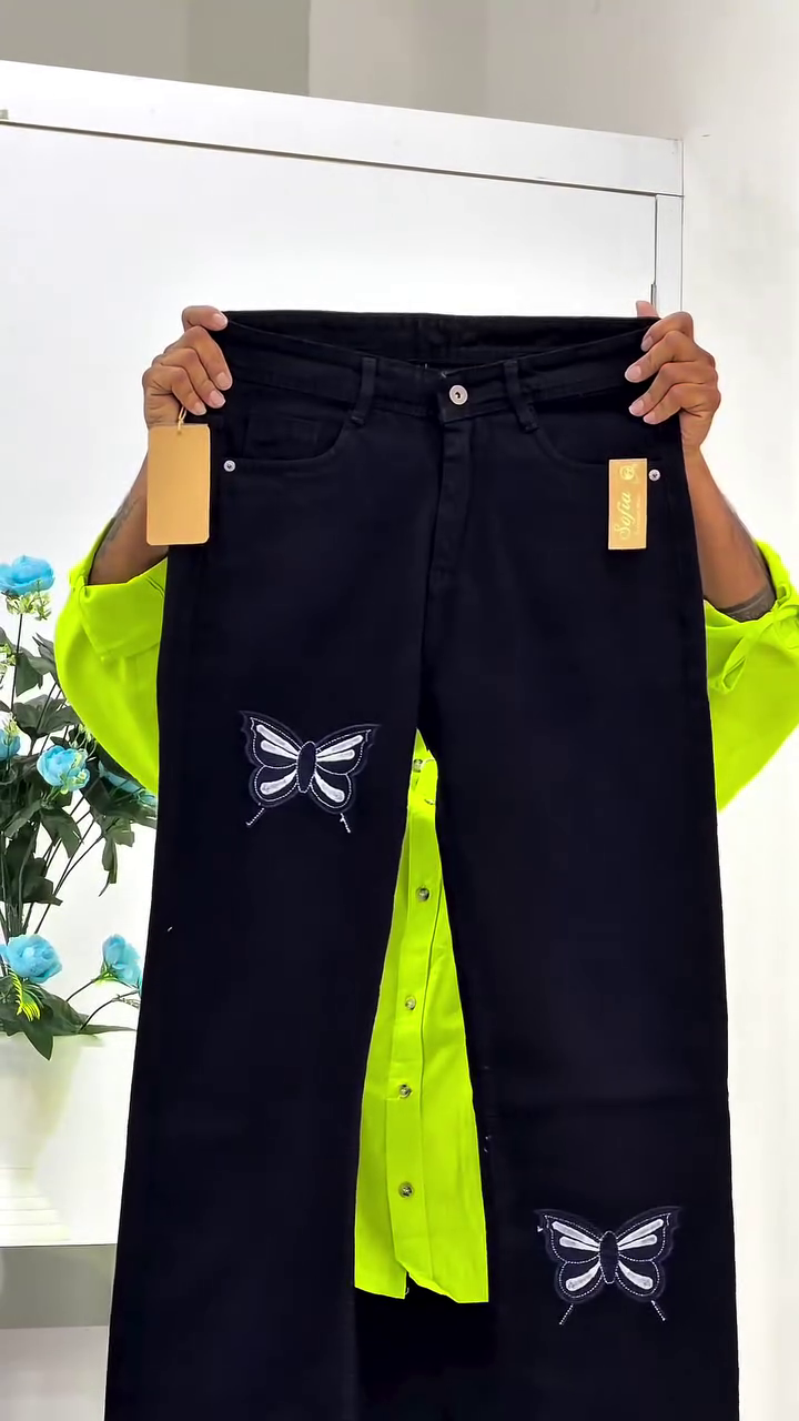 🖤🦋 Premium Black Butterfly Embroidered Straight-Fit Jeans for Women | Stylish High-Waist Denim Pants with Elegant Butterfly Detailing | Trendy Casual & Streetwear Fashion | Multiple Colours, Designs & Sizes XXS–XXL