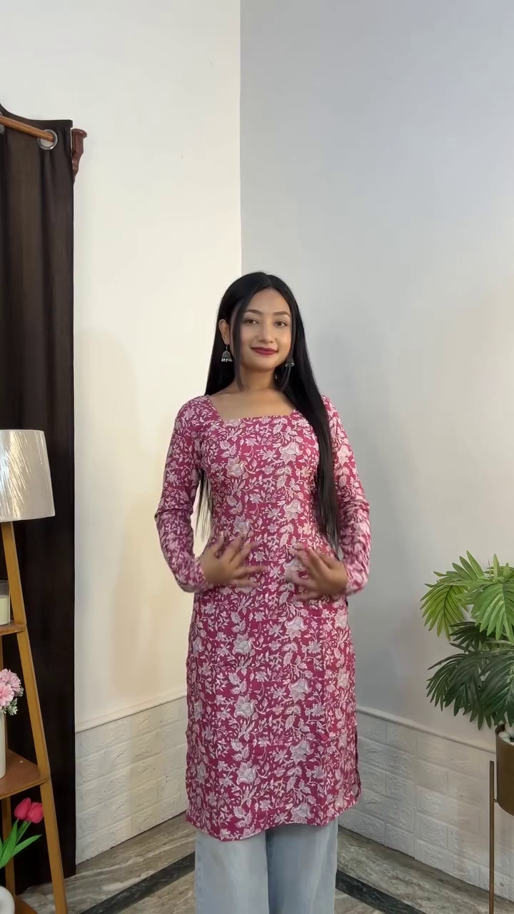 🌸💗 Premium Floral Printed Women’s Long Kurti | Elegant Square-Neck Full Sleeve Floral Tunic | Trendy Ethnic & Indo-Western Casual Wear | Stylish Printed Kurta for Women | Multiple Colours, Designs & Sizes XXS–XXL