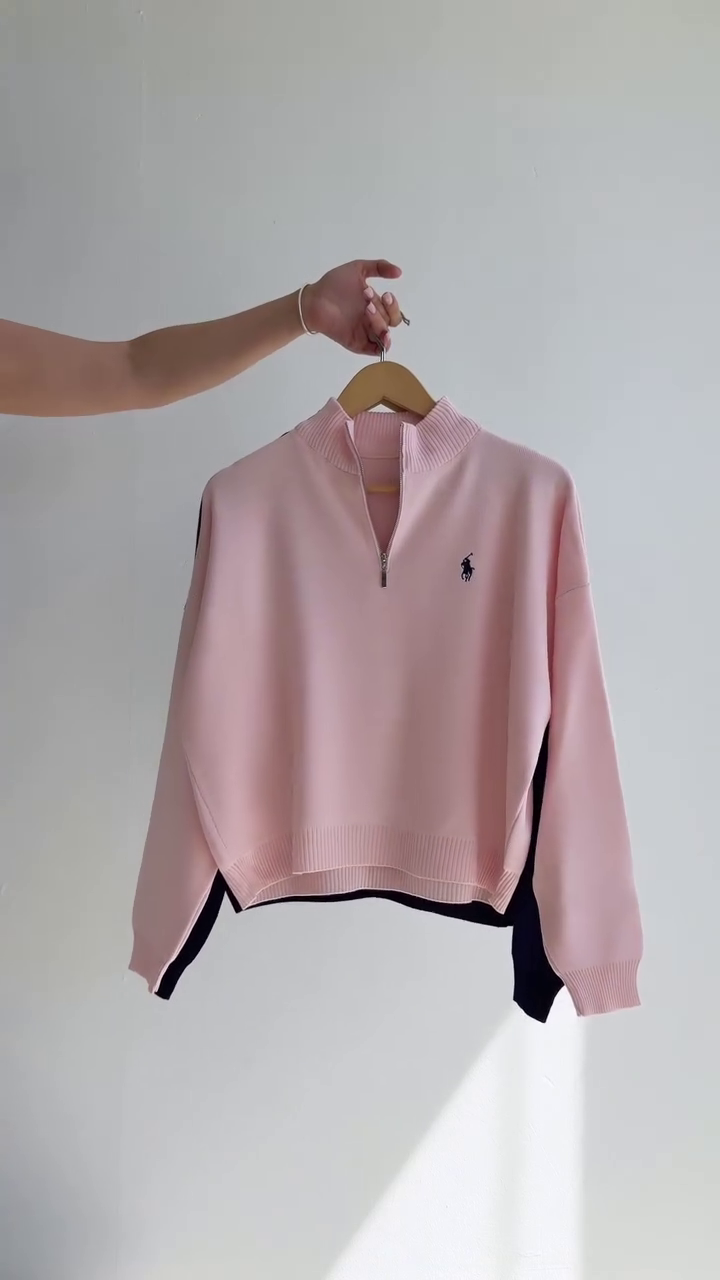 🌸💗 Premium Blush Pink Half-Zip Sweatshirt for Women | Elegant Ribbed Collar Pullover with Long Sleeves | Trendy Casual & Athleisure Top | Multiple Colours, Designs & Sizes XXS–XXL