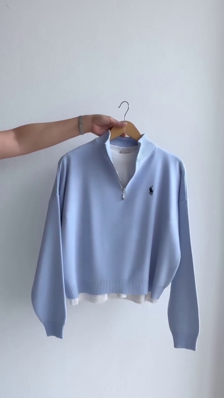 💙✨ Premium Sky Blue Half-Zip Pullover Sweatshirt for Men & Women | Stylish Ribbed Collar Full-Sleeve Casual Sweatshirt | Minimalist Everyday & Athleisure Wear | Multiple Colours, Designs & Sizes XXS–XXL