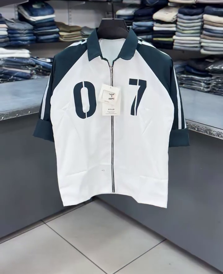 🏁 Premium Varsity Racing Zip-Up Polo T-Shirt – Maroon & White Contrast Sporty Number 07 Streetwear Top