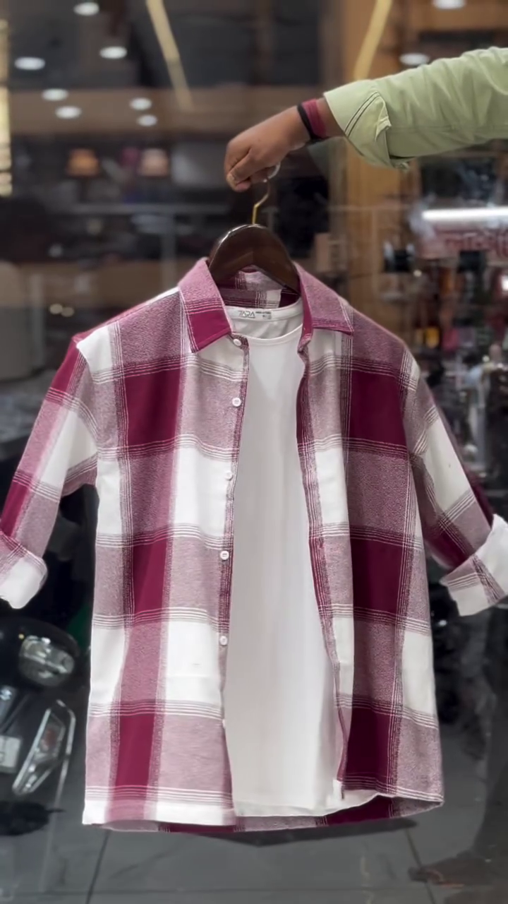 💙 Premium Maroon & White Checked Overshirt with Classic White T-Shirt – Stylish Layered Casual Outfit for Men 👕✨