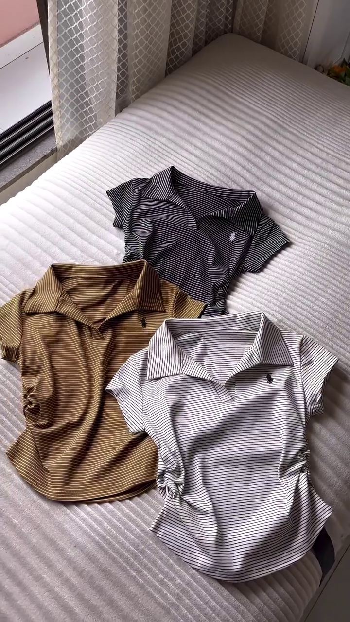 🖤🤎🤍 Premium Micro-Stripe Polo T-Shirt Collection – Smart Casual Comfort & Modern Everyday Style 👕✨