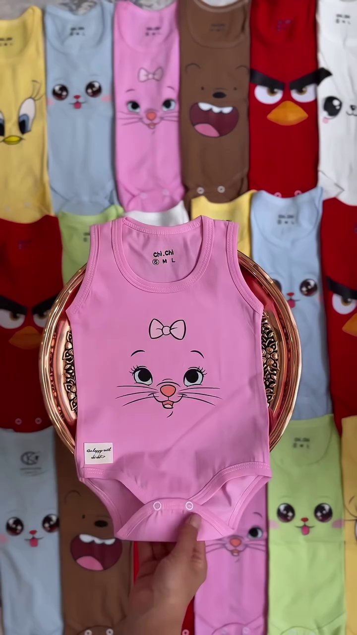 🎀🐱 Cute Cartoon Baby Girls' Sleeveless Bodysuit – Adorable Pink Character Romper 👶💗