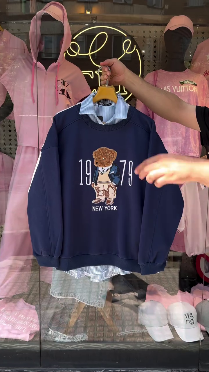 🧸✨ Premium Kids’ New York Bear Graphic Sweatshirt – Stylish Casual Winter Wear